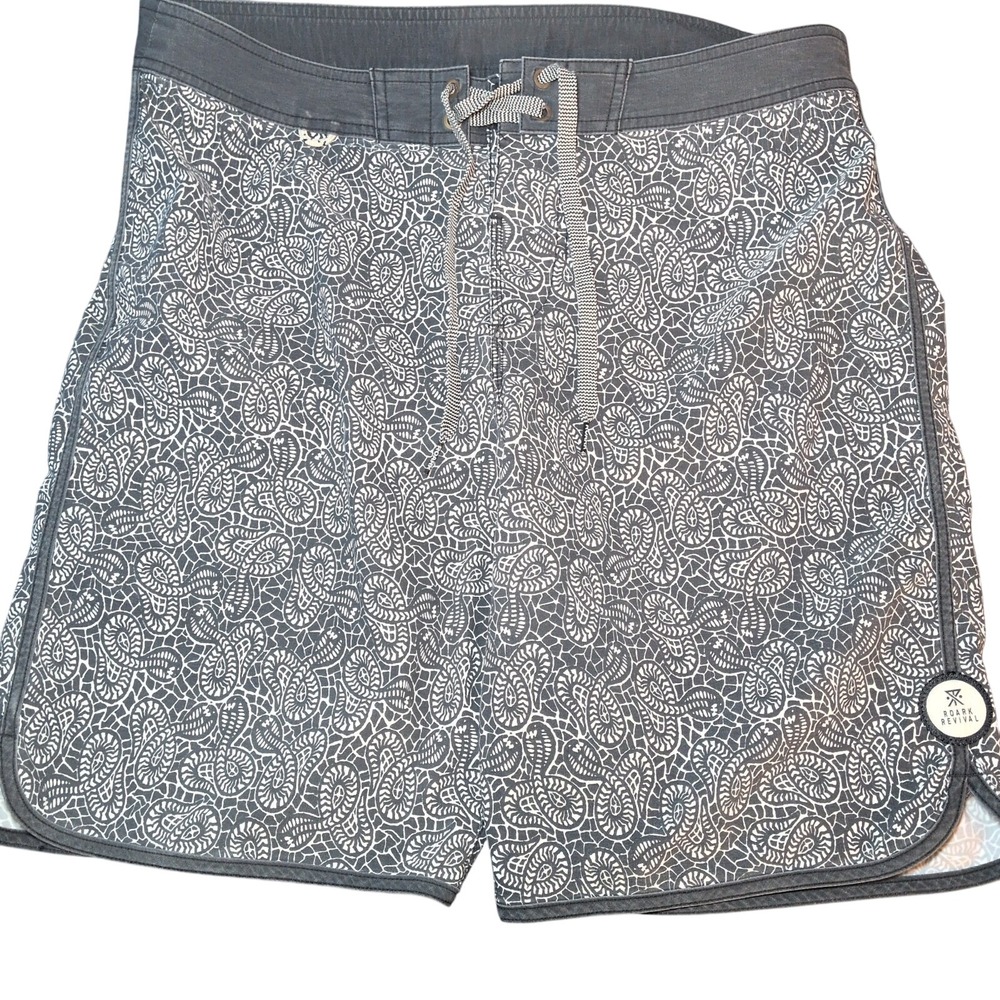 Roark Revival Chiller Board Shorts Cotton Blend Size 34 Gray Paisley Surf Swim